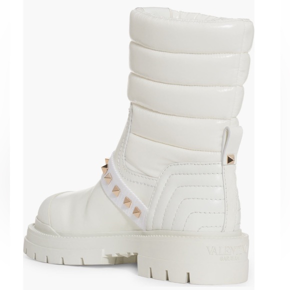 VALENTINO GARAVANI Rockstud Leather Biker Snow Winter Boots White Size 40, NEW - Picture 4 of 17